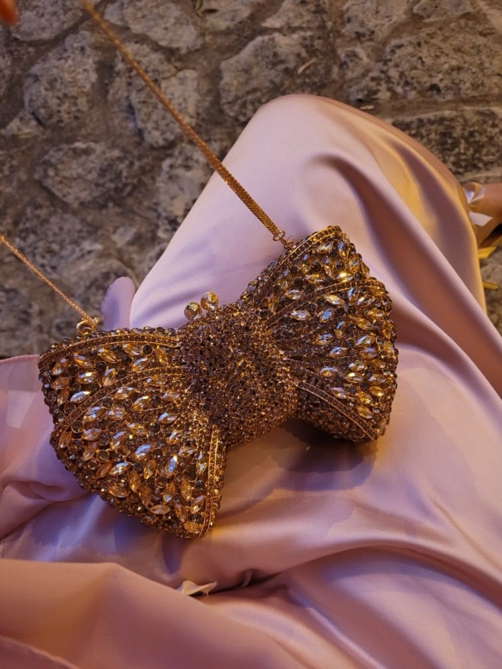 Rosegold Crystal Bow Evening Clutch - Women Bags